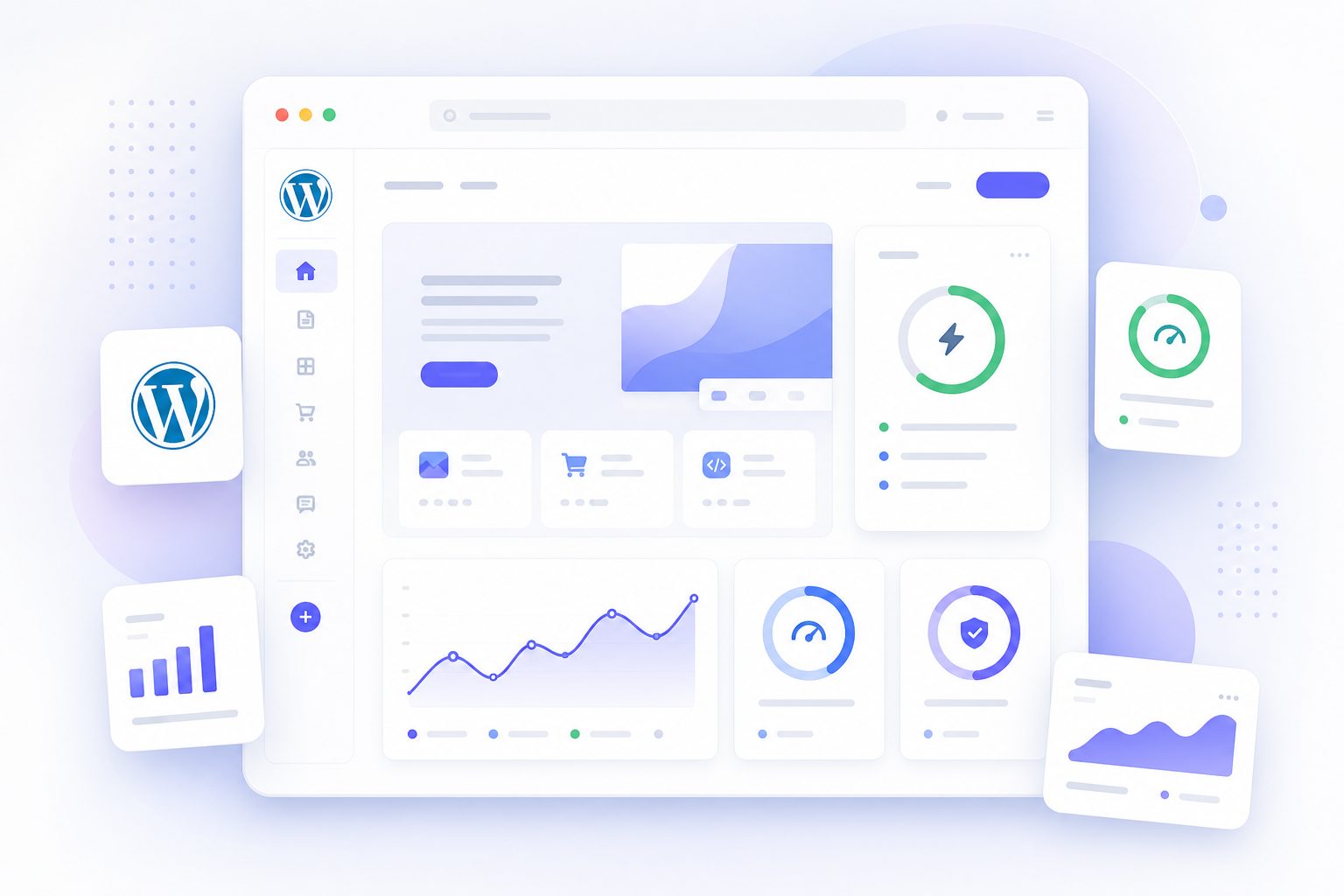 WordPress website dashboard mockup for DevPulse360